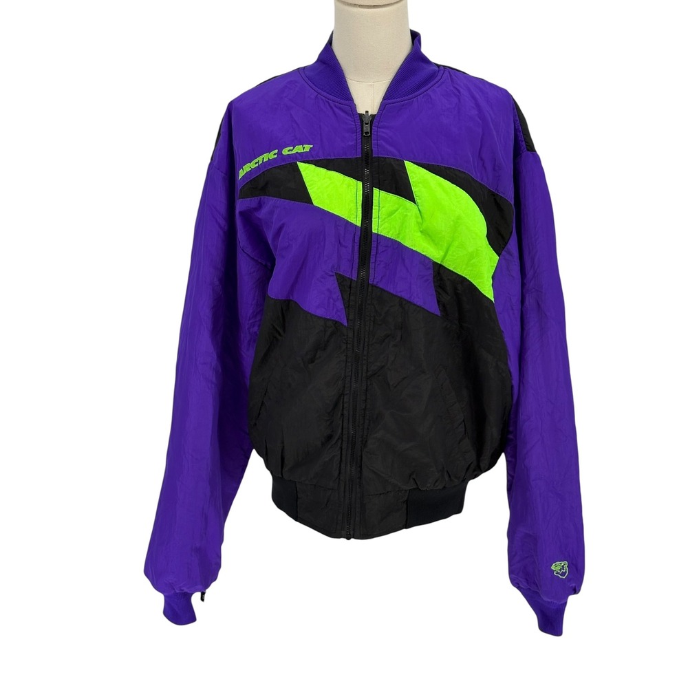Vintage Arcticwear Arctic Cat Bomber Jacket Purple Black Neon Green Medium